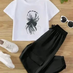 Gorgeous girls bottom set (T shirt printed with trouser 2Pcs set)