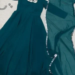 Teal solid anarkali georgette gown