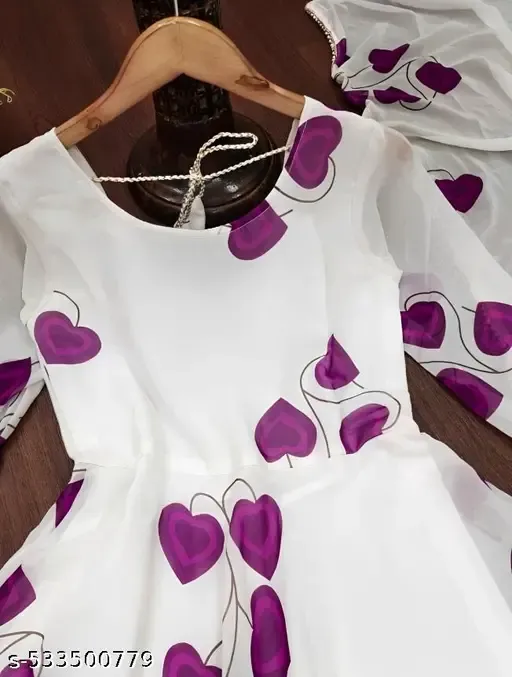 Women's stylish designer georgette full length fancy's gown kurti with dupatta set - Image 2