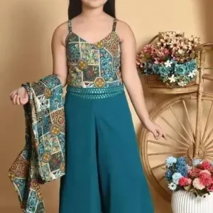 Trendy Girls Self Designed Premium Cotton Blend Clothing Set