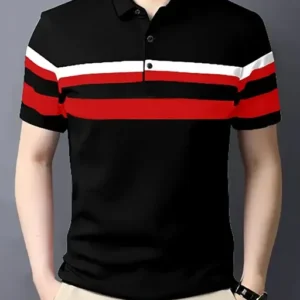 GESPO Men's Striped Polo Black Tshirts