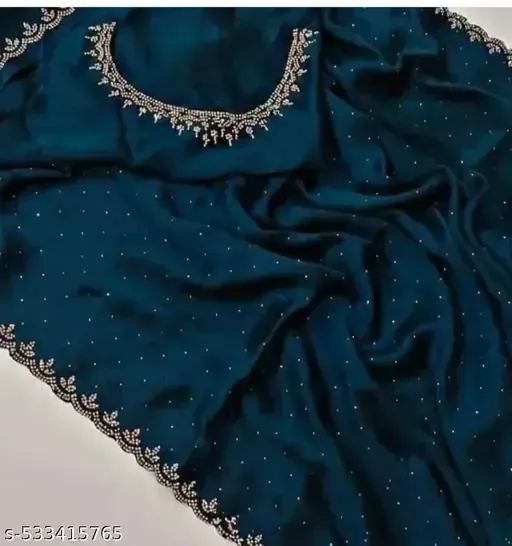 Rending New Satin Silk Saree With Beads And Stone Work Border Lace And Fancy Unstiched Blouse