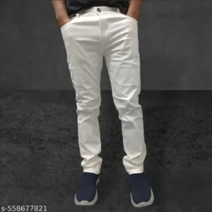 MEN'S SLIM FIT MID RISE WHITE JEANS