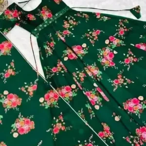 gown party wear Flower Print Long Kurti With Dupatta (No Bottomwear)