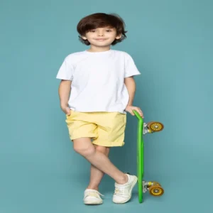 Kids' Essential White Crewneck T-shirt & Yellow Shorts Set